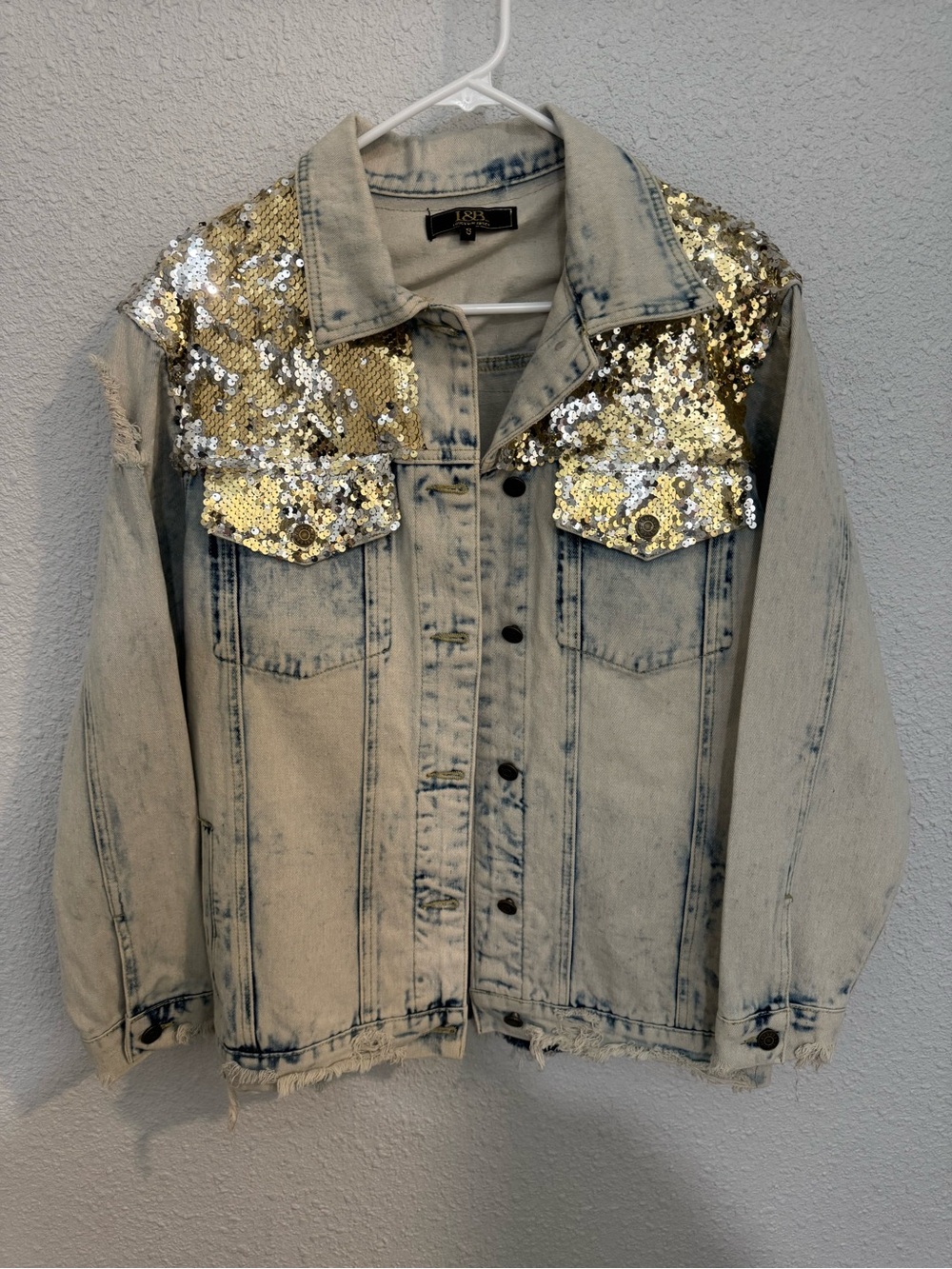 L&B Acid Wash Denim Jacket with Sparkly Sequins